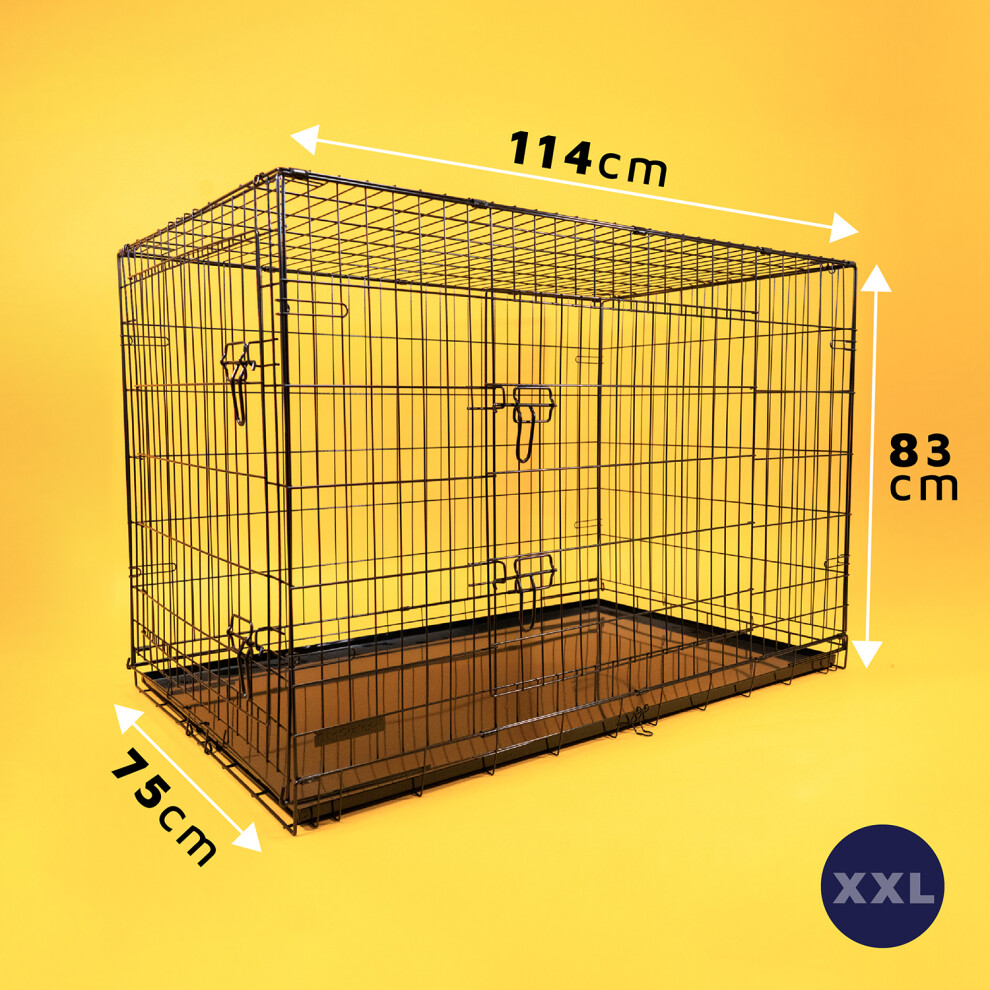 Dog Puppy Cage Folding 2 Door Crate with Metal Tray XXL 46" Black