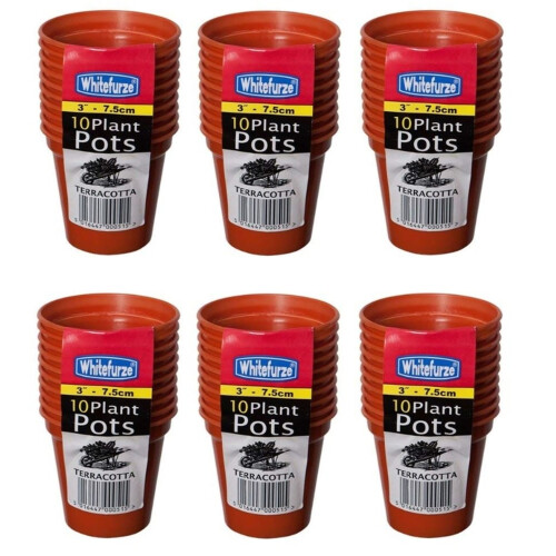 60 Small Plastic Seed Pots 7.5cm Terracotta Colour