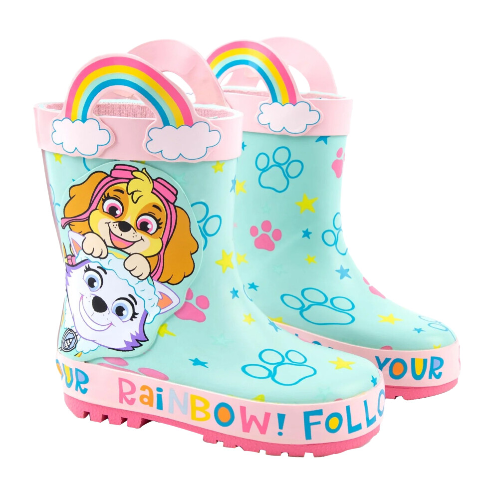 (8 UK Child, Pink/Blue) Paw Patrol Childrens/Kids Skye & Everest Garden Wellies