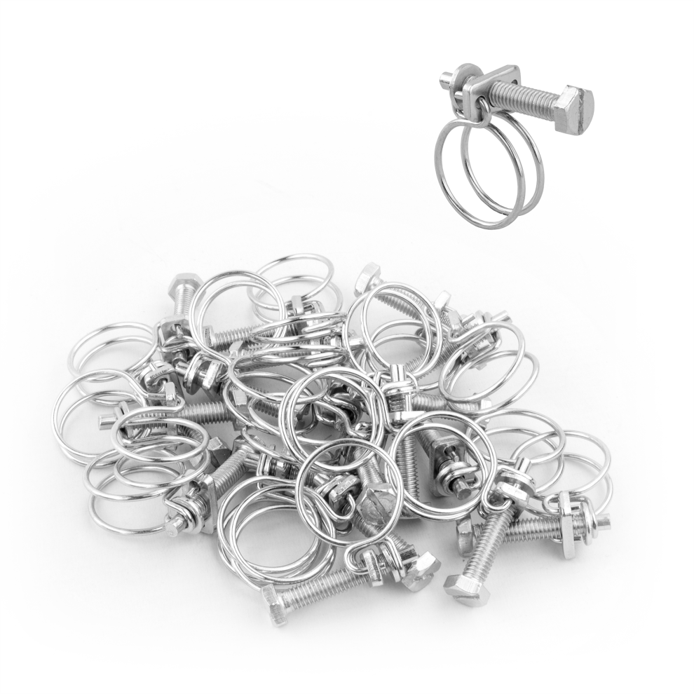 (Pack of 20) KCT 15-18mm Double Wire Adjustable Hose Clips Pipe Screw Clamps