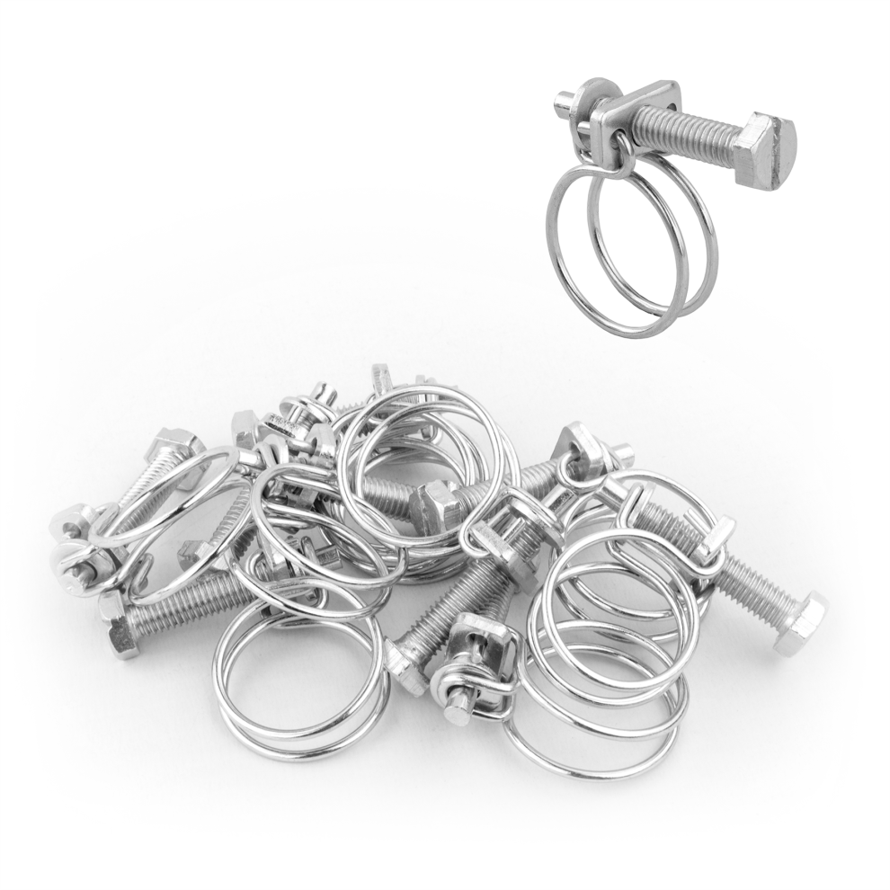 (Pack of 10) KCT 15-18mm Double Wire Adjustable Hose Clips Pipe Screw Clamps