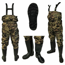 Camouflage Nylon Fly Coarse Fishing Chest Waders With Belt -Sizes 9.5 & 11