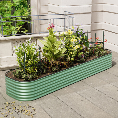 320cm W x 80cm D Oval-Shaped Galvanized Steel Raised Garden Bed