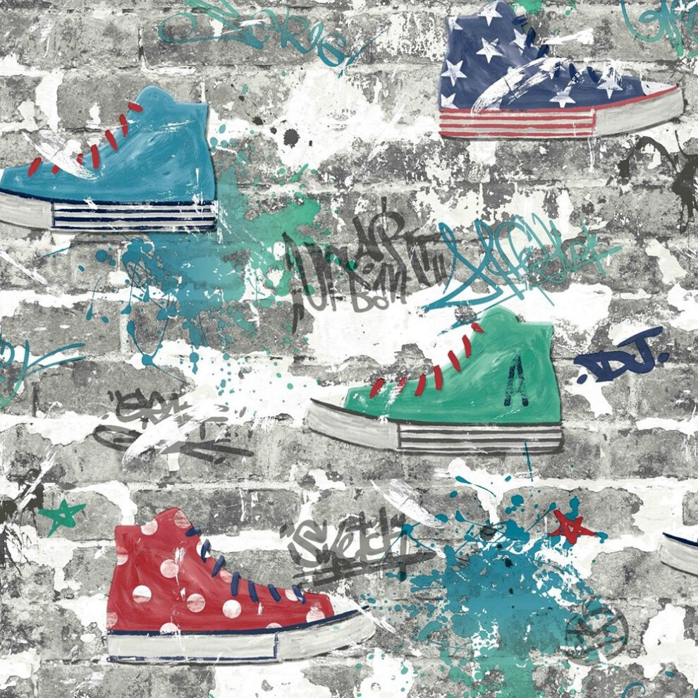 Fine Decor UK Kidz Urban Street Teal Red Wallpaper FD42220