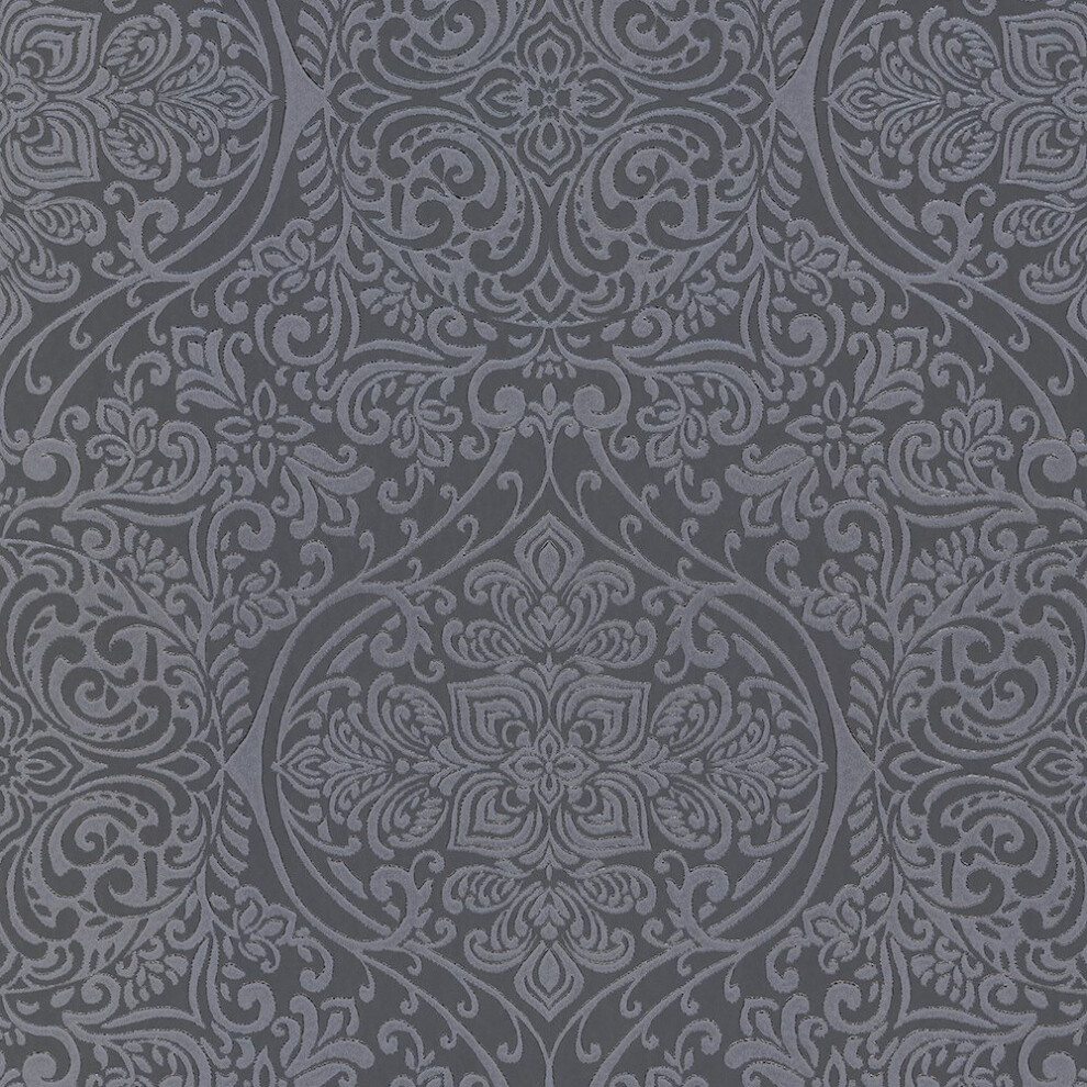 Arthouse Kiss Foil Ogee Silver Charcoal Wallpaper 903309