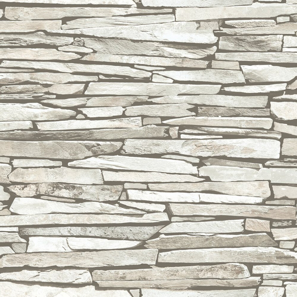 Muriva Stacked Slate Sepia Wallpaper J87227