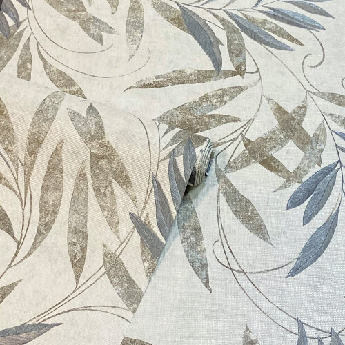 Arthouse Arthouse Luxury Leaf Natural Grey Wallpaper 299300 1