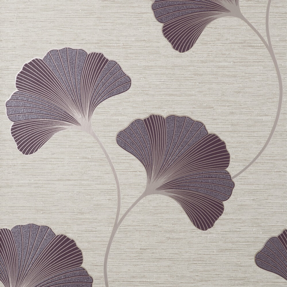 Fine Decor Miya Ginko Plum Wallpaper FD43150