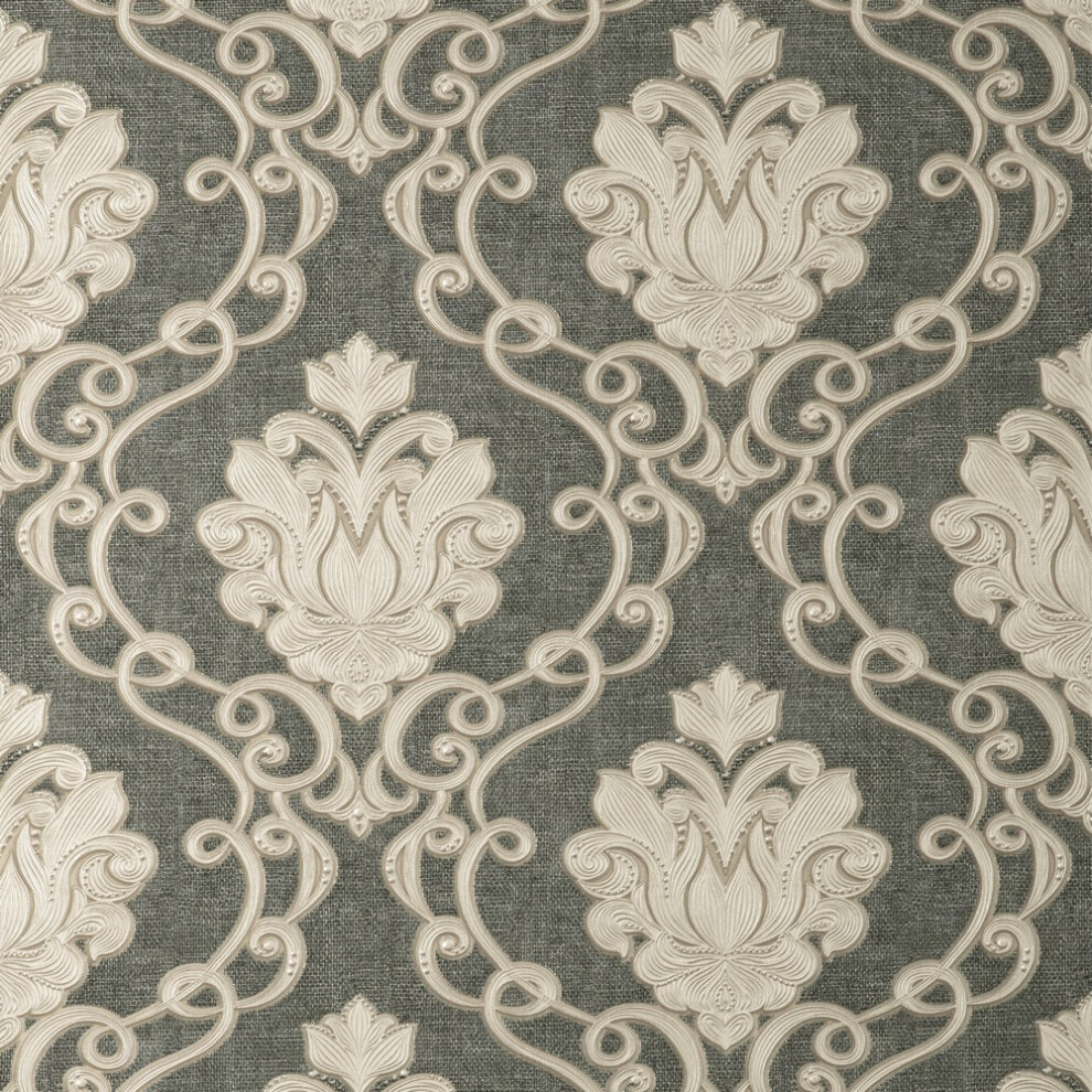 Vymura Florentine Damask Gunmetal Wallpaper M95660