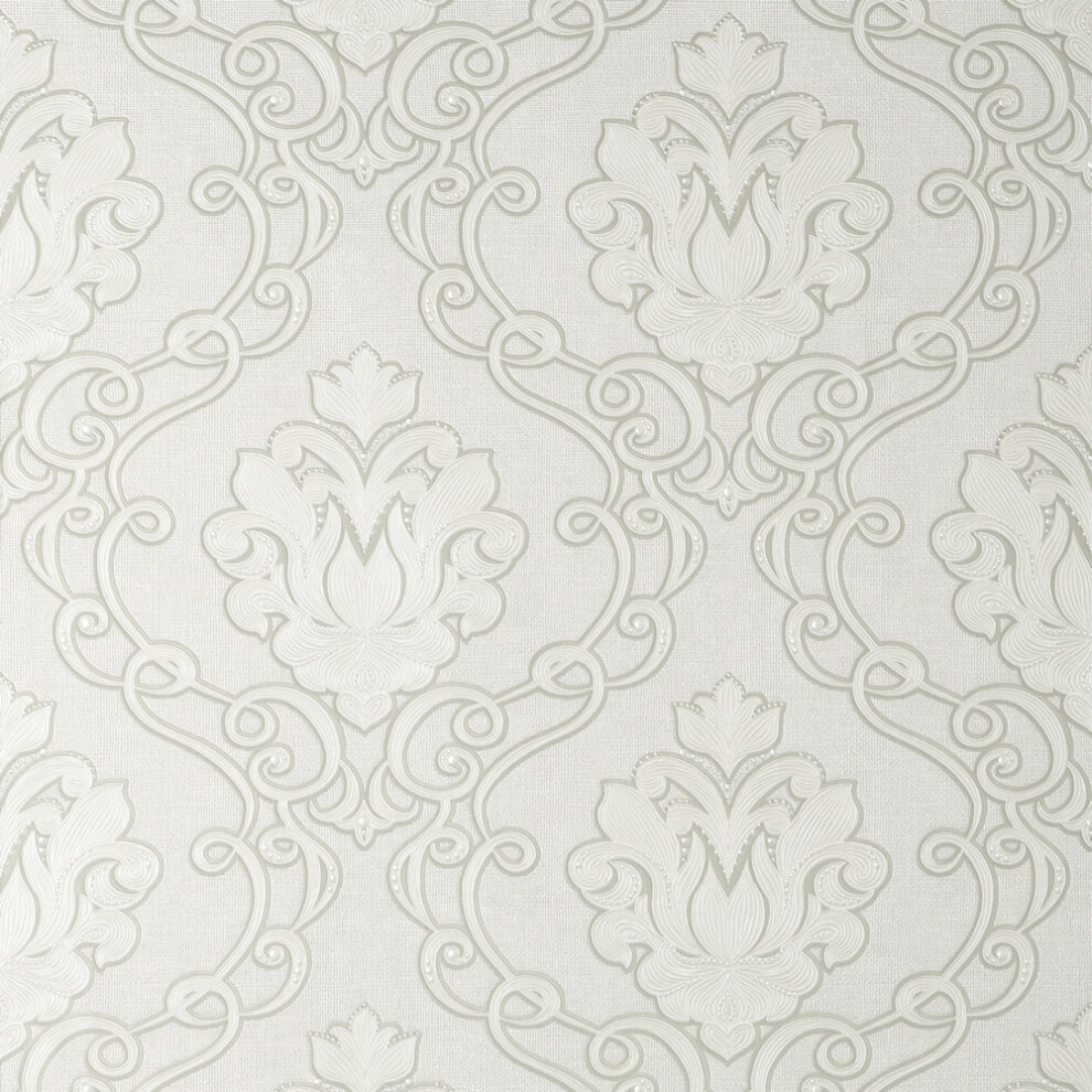 Vymura Florentine Damask White Wallpaper M95657