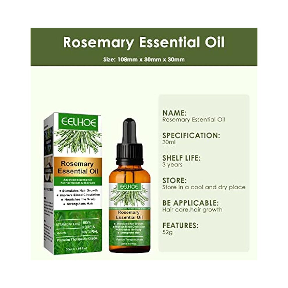 Eelhoe Rosemary Essential Oils & Hair Strengthening Oil Rosemary Oil for Hair Growth Eyebrows  Beard & Thinning Hair, Nourish Scalp(30 ml)
