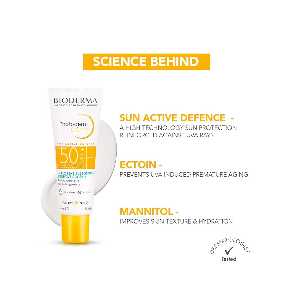 Bioderma Photoderm Cream Sun Active Defense SPF 50+ UVB UVA Peaux Sensible Sensitive Dry Skin 40ml