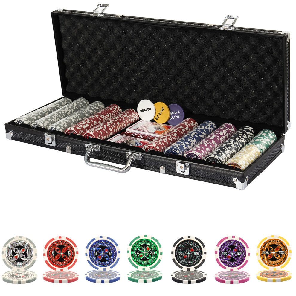 500 Pieces Texas Holdem Poker Chips Set with 2 Decks of Cards in Case