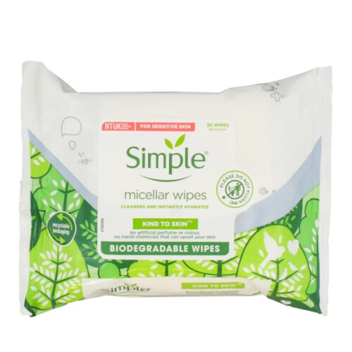 Simple Kind to Skin Micellar Biodegradable Wipes 20 Pcs