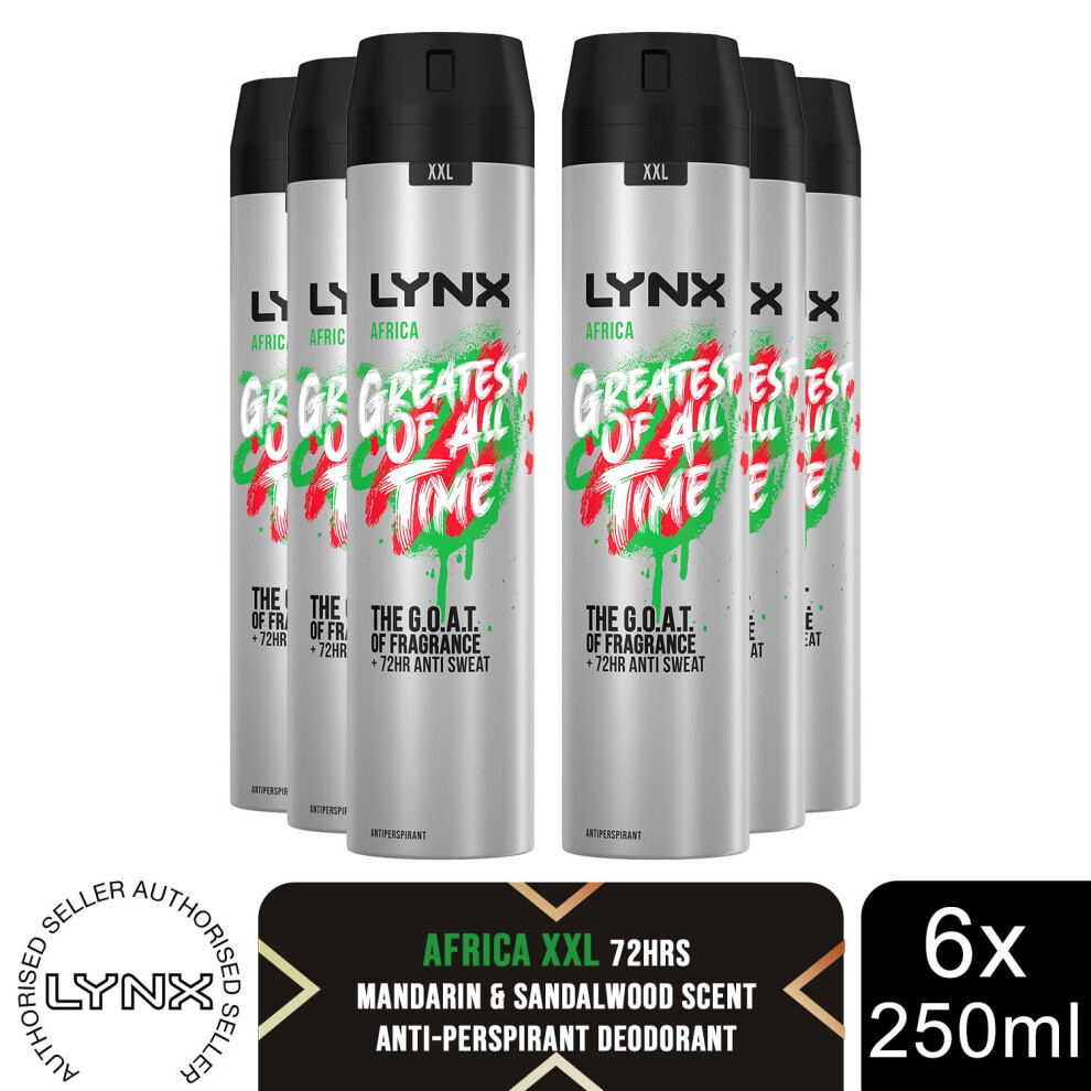 Lynx XXL 48H Dry Protection Anti-Perspirant Deodorant, Africa, 6 Pack, 250ml