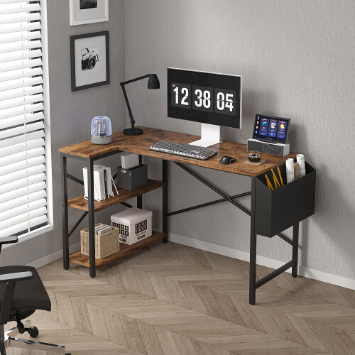MCC (100CM, Brown) Corner Desk L Shaped Reversible With Bookshelf