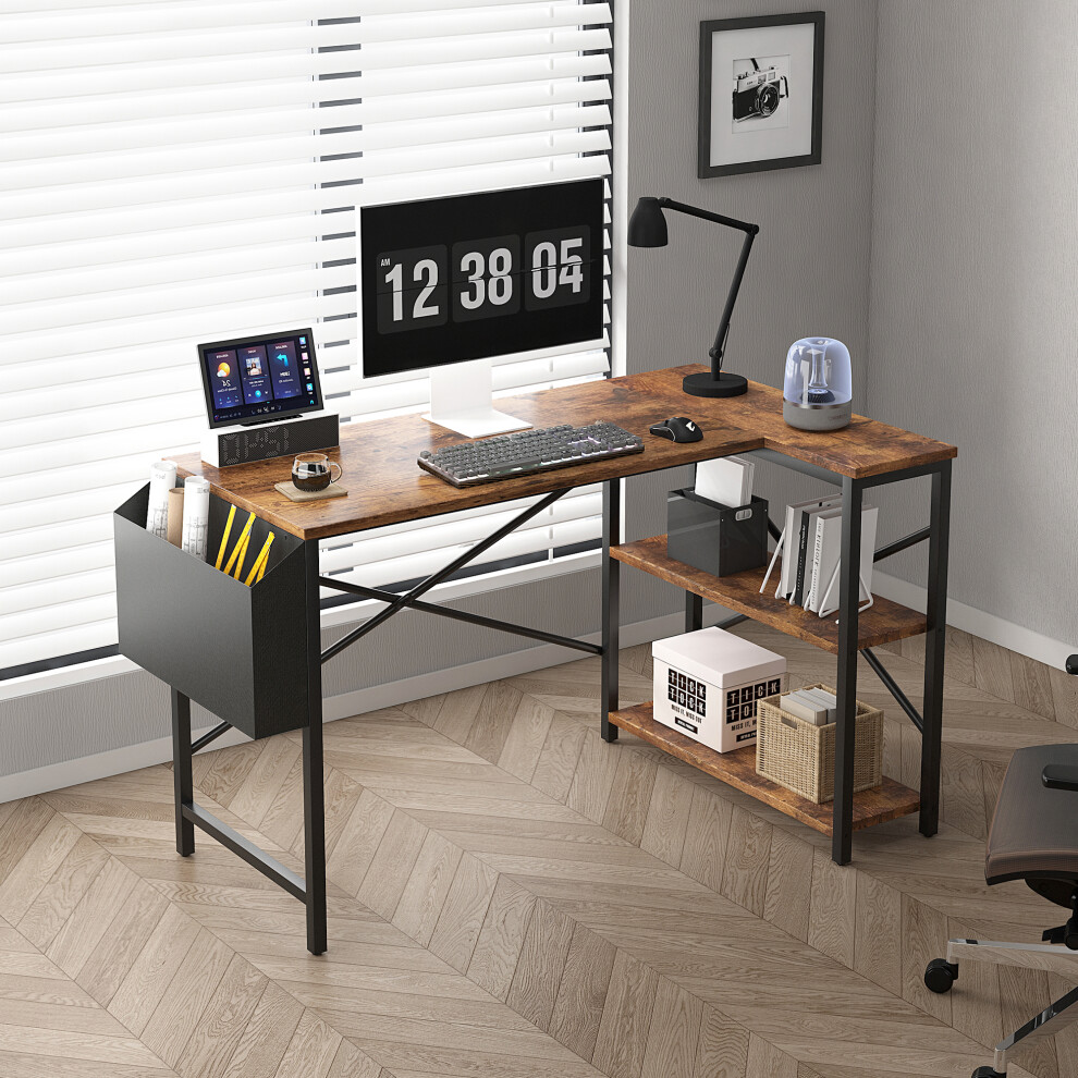(120CM, Brown) Corner Desk L Shaped Reversible With Bookshelf-image-OPC-PDH8VGC-NEW