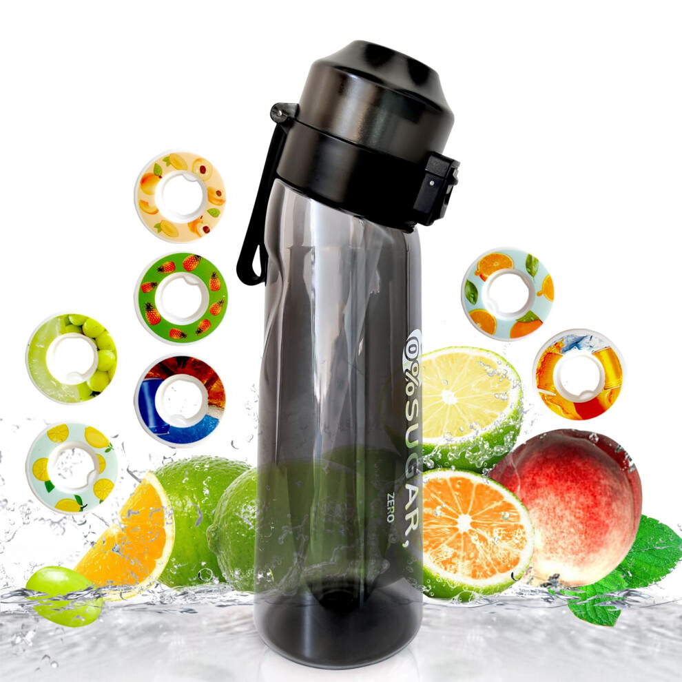 (Black) 650ml Air Up Water Bottle With 1pc Random Flavor Fruit Flavor Capsule Suitable For Fitness, Gym, And Outdoor Sports