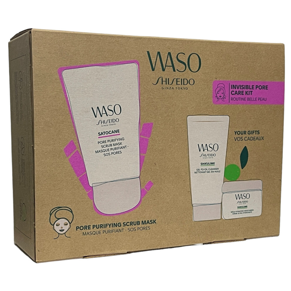 Shiseido Waso Invisible Pore Care Gift Set: Moisturiser 15ml - Cleanser 30ml - Scrub Mask 80ml