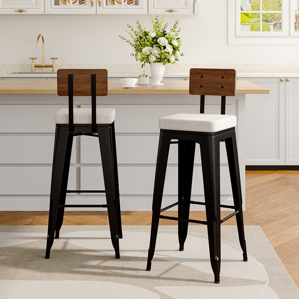 2Pcs Metal Breakfast Bar Stools with Backrest