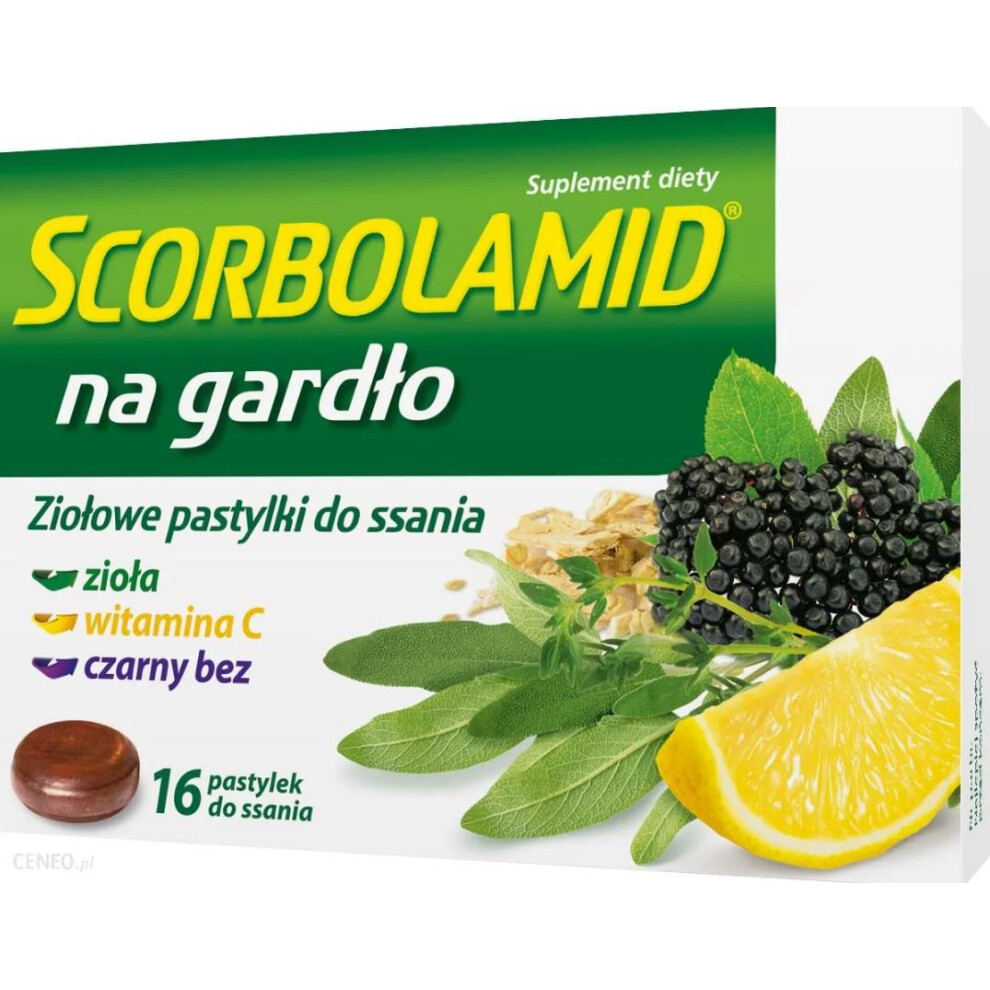 Polskie Suplementy Scorbolamid Na Gardlo 16 Past Do Ssania Immune Cold & Flu Grypa Odpornosc