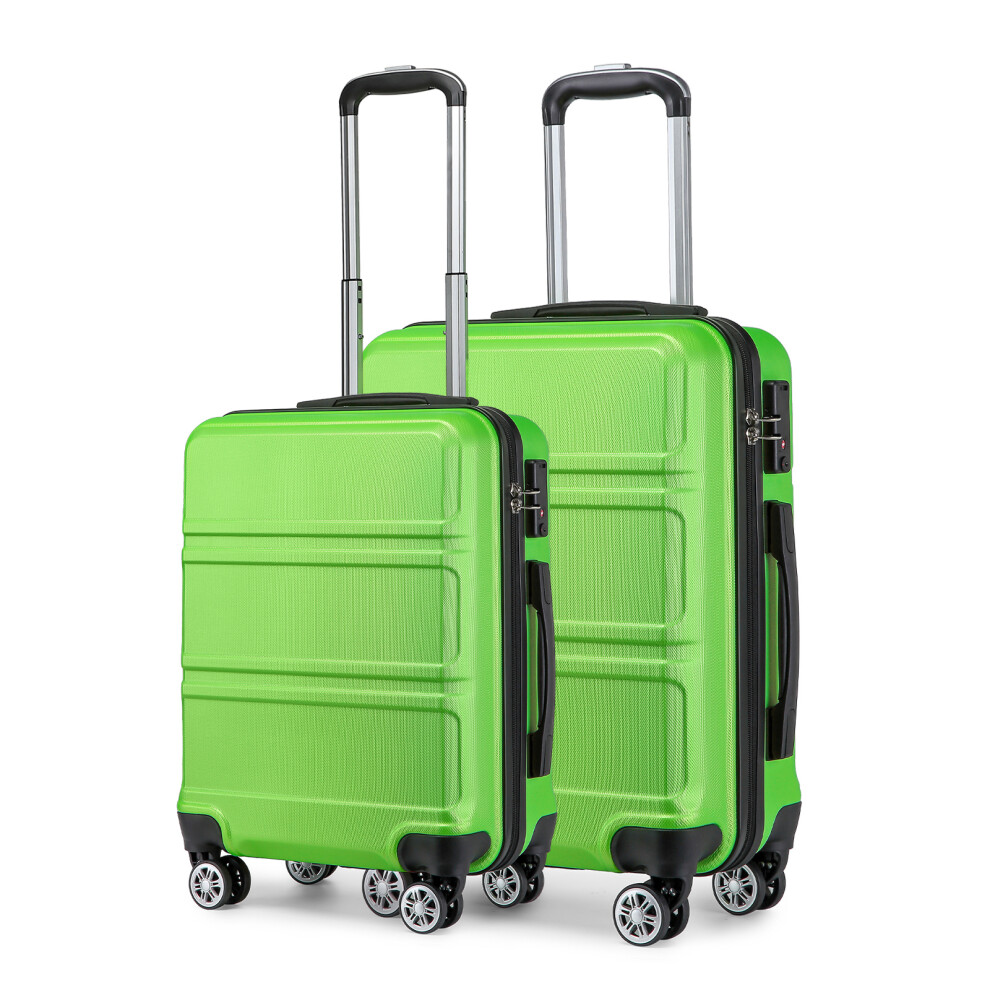 (Apple Green) Kono Luggage Set of 2 PCS Lightweight ABS Hard Shell Trolley Travel Case 20" Carry on Hand Cabin Suitcase + 24" Medium Check in Luggage