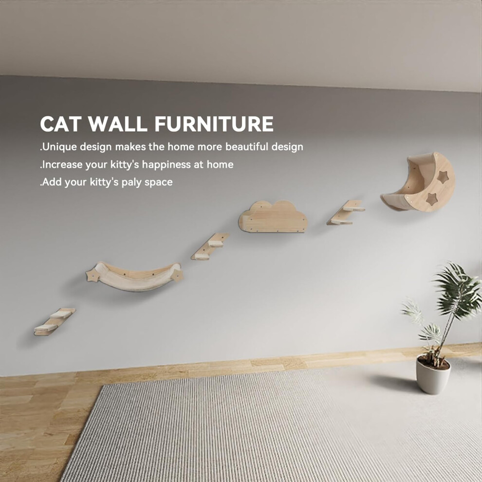 6PCs Wall Mounted Cat Tree Cat Wall Shelves W/ Scratching Post Ladder