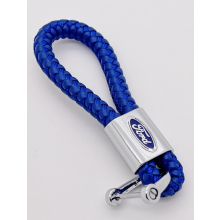 Brand-New Ford Luxury Braided Blue Leather Metal Keyring Key Chain Fob Gift