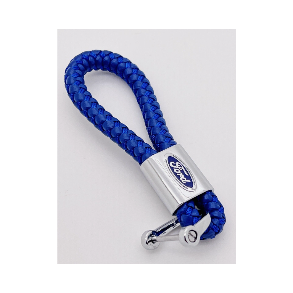 Brand-New Ford Luxury Braided Blue Leather Metal Keyring Key Chain Fob Gift