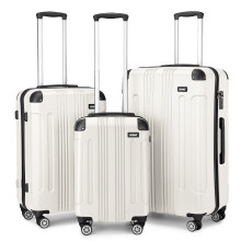 (Beige) 19+24+28 Inch 3 Pcs Hard Shell Suitcase Set ABS with 4 Wheels Spinner