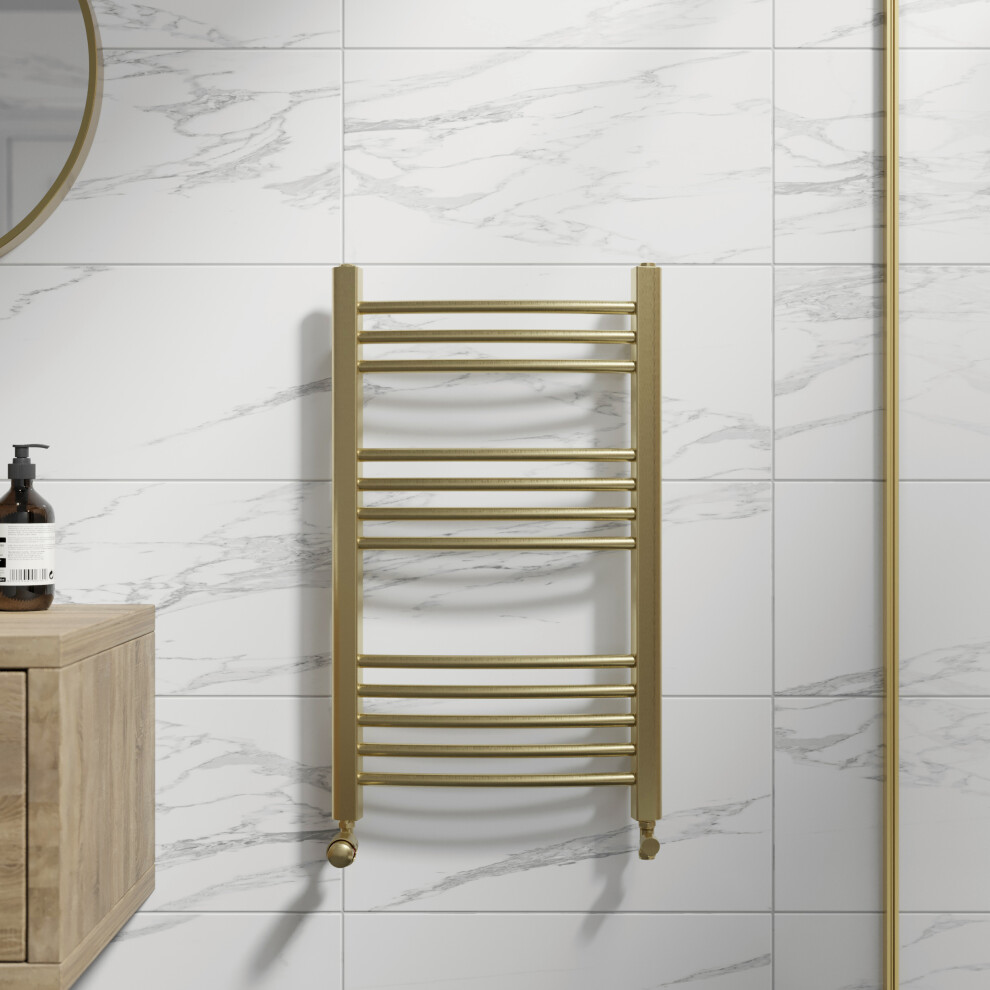 Duratherm Curved Heated Towel Rail Brushed Brass - 750 X 450Mm 5056696003103