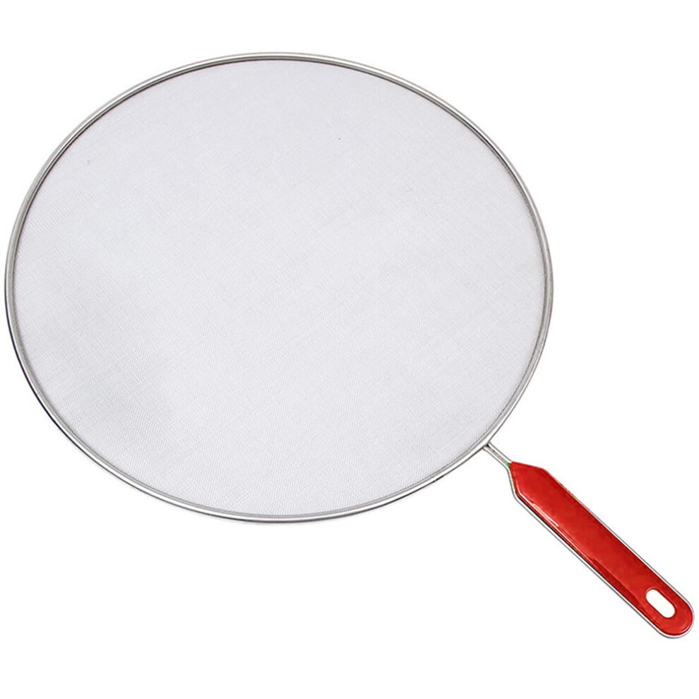 Kitchen 29cm Mesh Splatter Guard Screen Cover Oil Spit Frying Pan Lid Handle