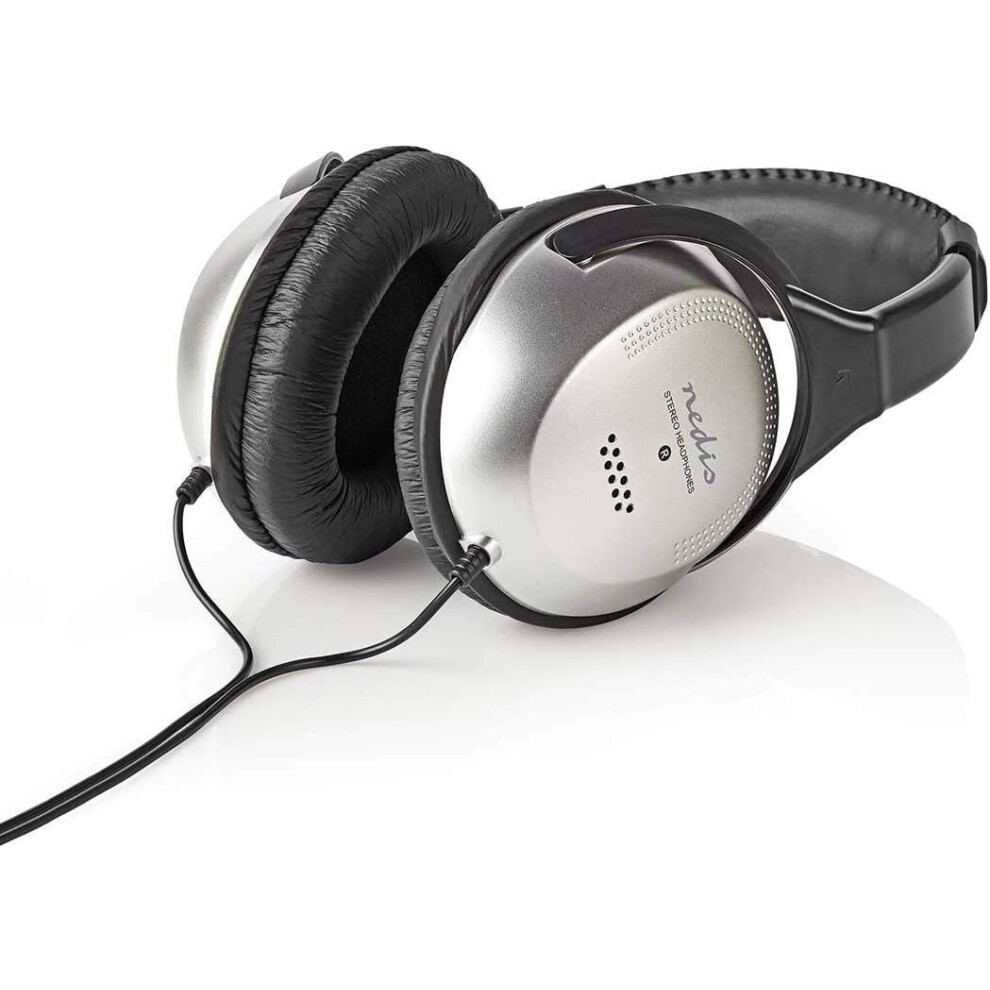Nedis Tv Hi-Fi Headphones Over Ear Stereo Long Lead 6M Cable With Volume Control Silver/Black/Gold