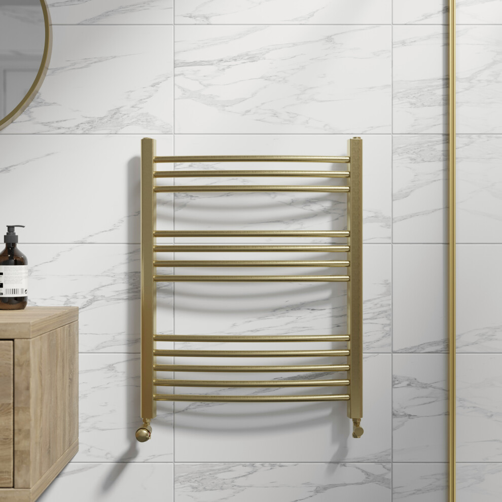 RadiLux Curved Heated Towel Rail Brushed Brass - 750 x 600mm - Image 2