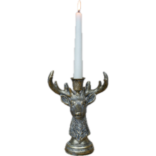 Metal Stag Single Dinner Candle Holder | Aged Antique Gold
