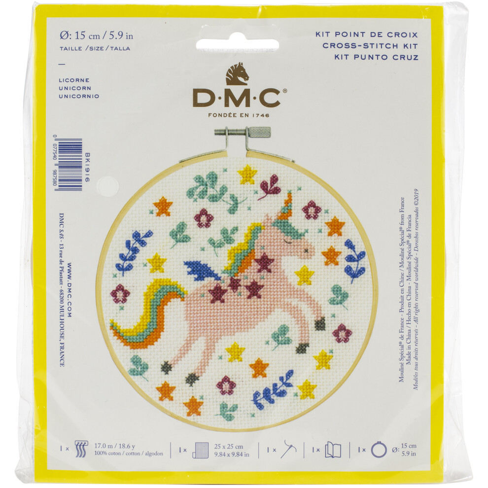 DMC Stitch Kit 6" Diameter-Unicorn (14 Count) BKL-1916