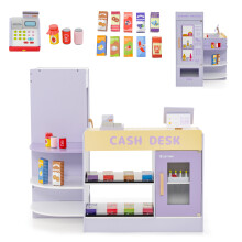Wooden Supermarket Play Toy Set Kids Grocery Store Playset with Checkout Counter