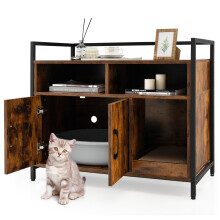 Large Cat Litter Box Wooden Kitty Washroom w/ Hidden Cabinet Enclosure