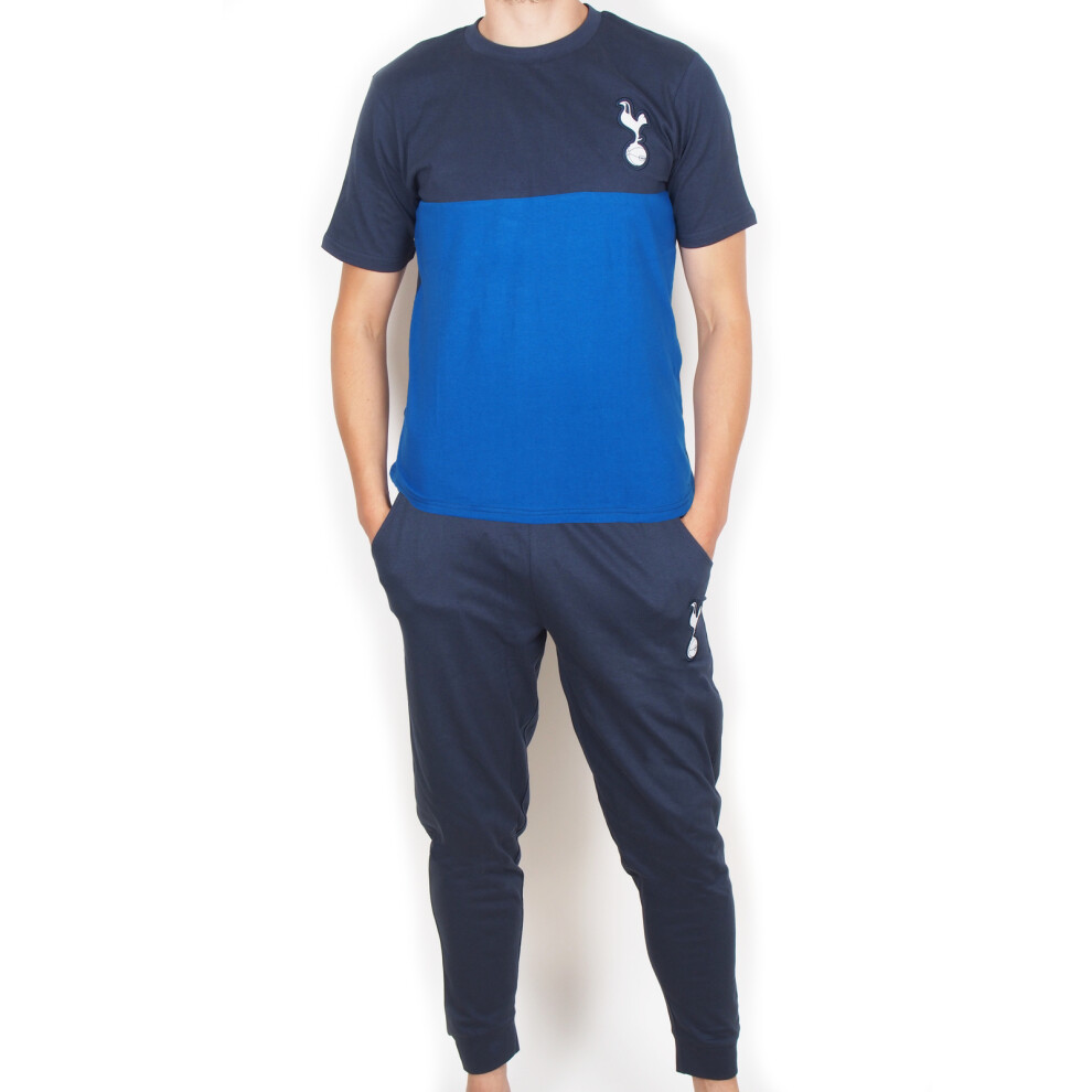 (Navy Blue, Large) Tottenham Hotspur Mens Pyjamas Long Premium Set OFFICIAL Football Gift