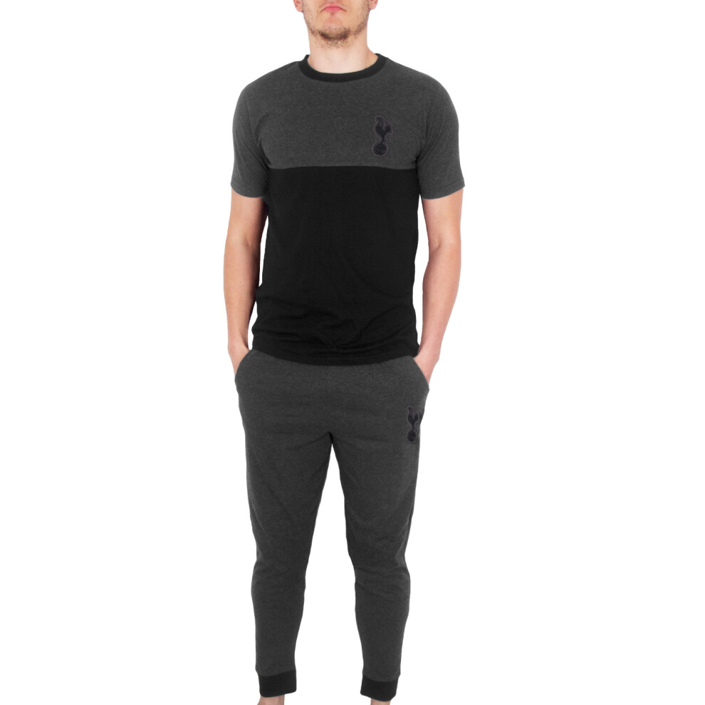 (Grey, XL) Tottenham Hotspur Mens Pyjamas Long Premium Set OFFICIAL Football Gift