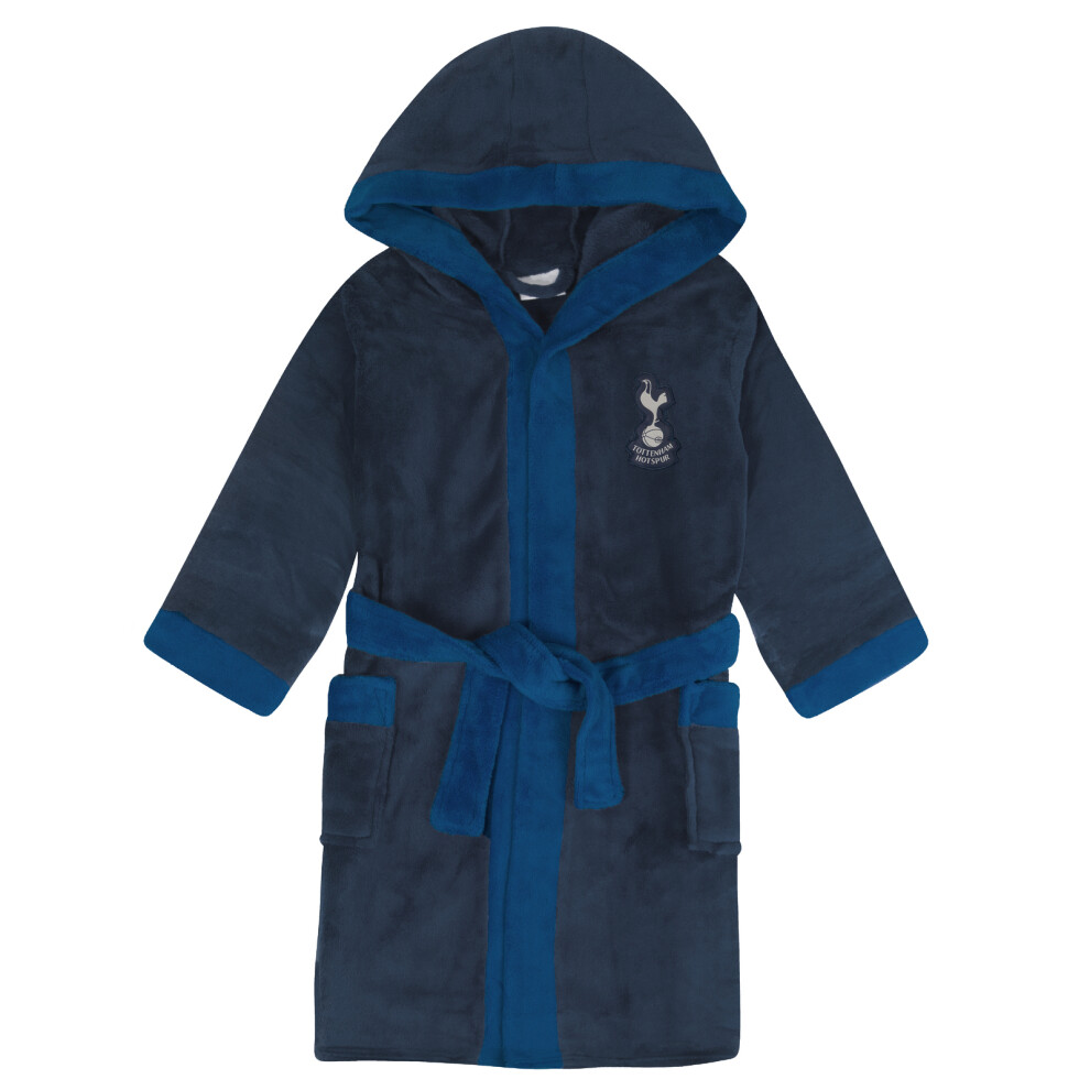 (Navy Blue/Marine, 13-14 Years) Tottenham Hotspur Boys Dressing Gown Robe Hooded Fleece OFFICIAL Football Gift