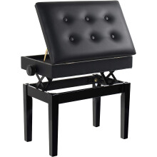 Piano Stool with Storage – Adjustable 45-52 cm, 3 cm Thick British Standard Flame-Retardant PU Leather Cushioned Seat, Black Wood Bench