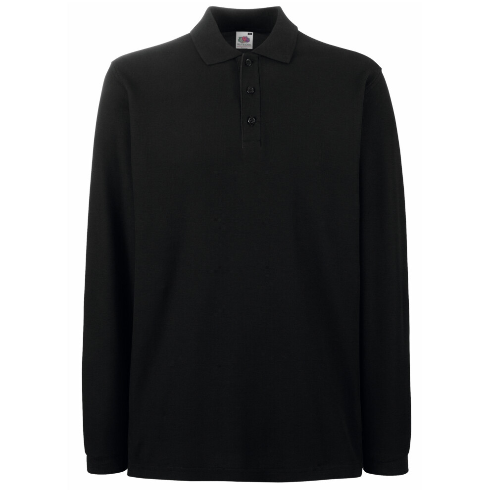 (M, Black) Fruit Of The Loom Mens Premium Long Sleeve Polo Shirt