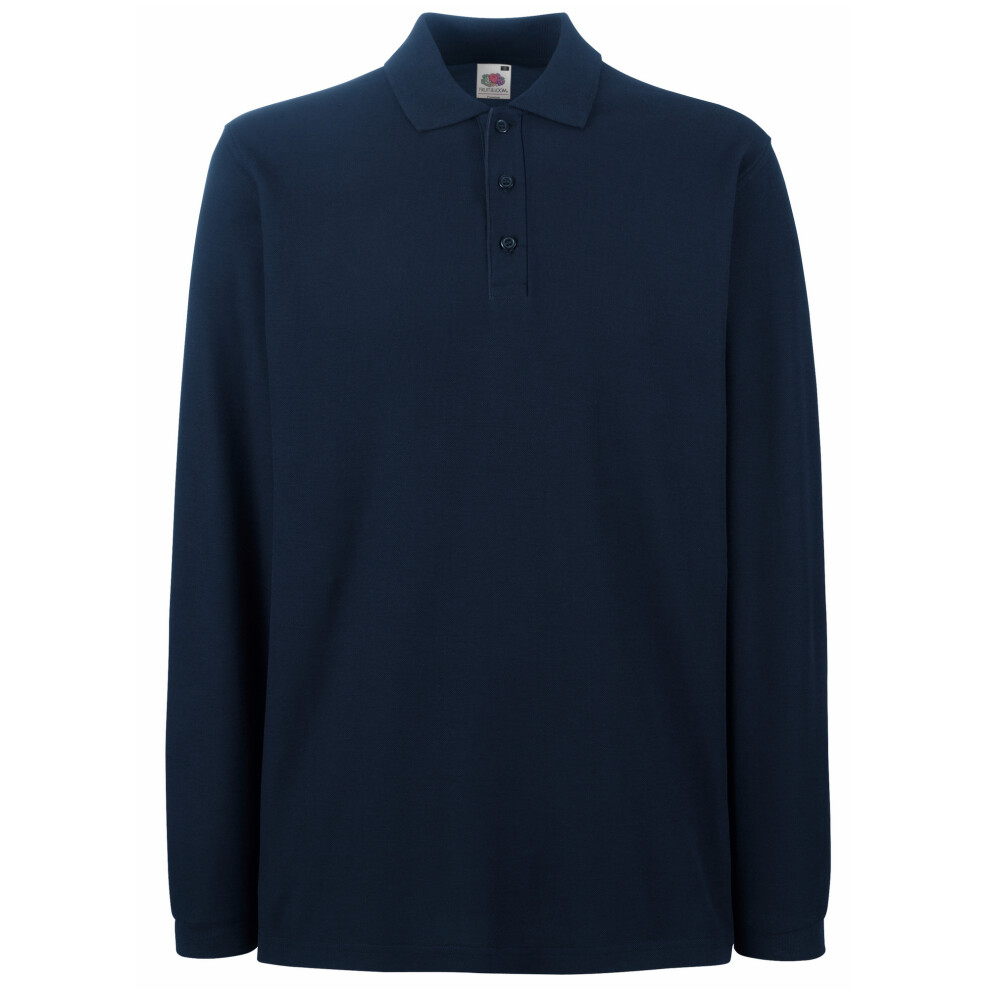 (S, Deep Navy) Fruit Of The Loom Mens Premium Long Sleeve Polo Shirt