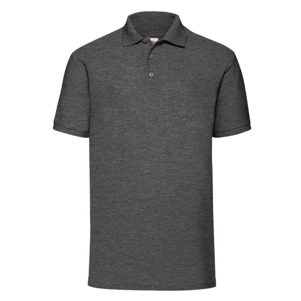 (M, Dark Heather) Fruit Of The Loom Mens 65/35 Pique Short Sleeve Polo Shirt