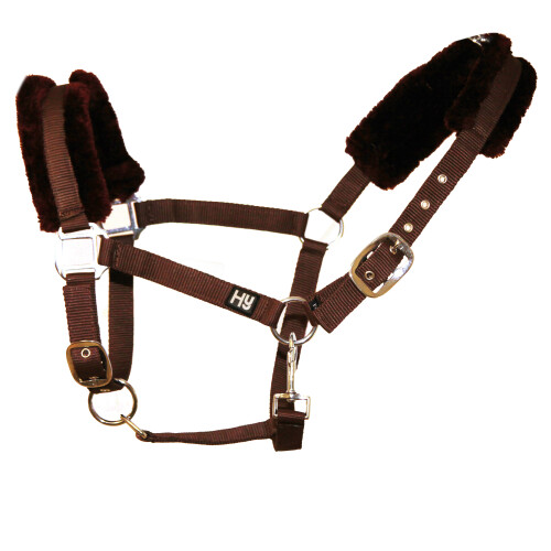 (Pony, Brown) Hy Faux Fur Padded Head Collar with Lead Rope
