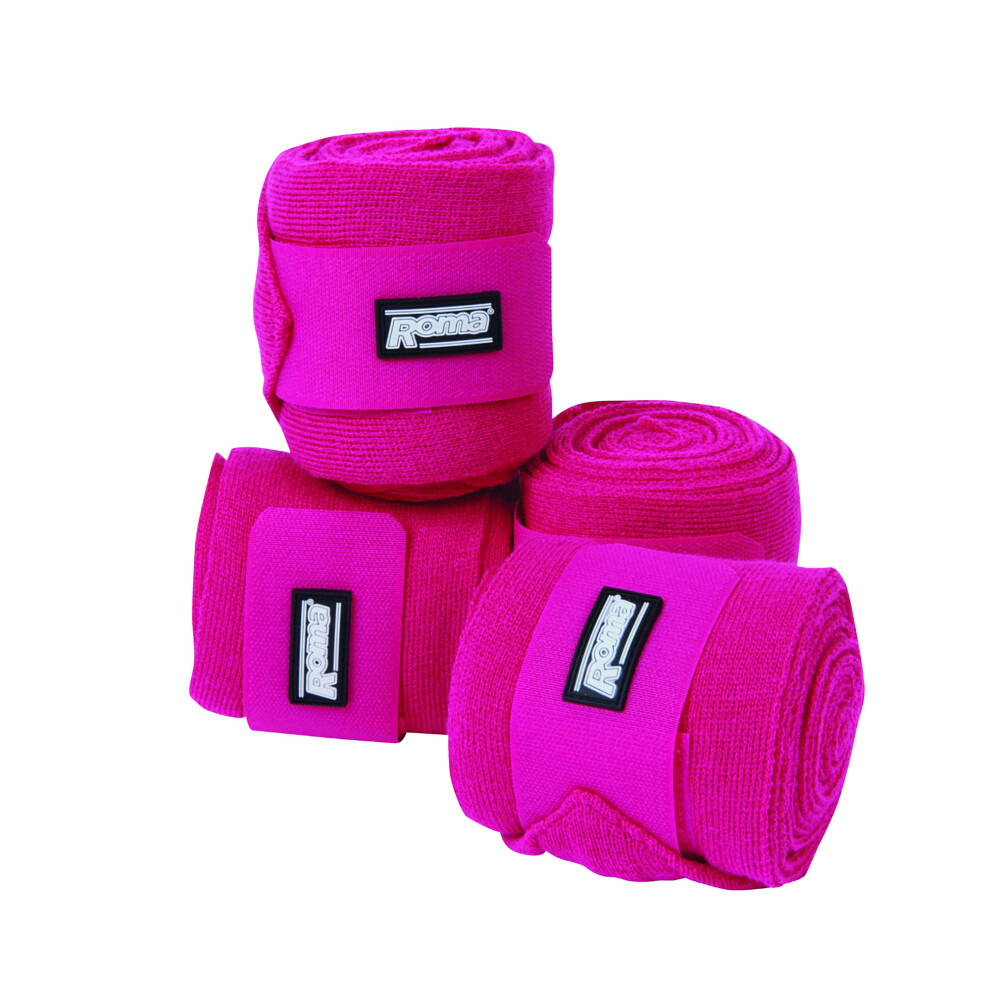 (One Size, Bright Pink) Roma Acrylic Stable Bandages (Pack of 4)