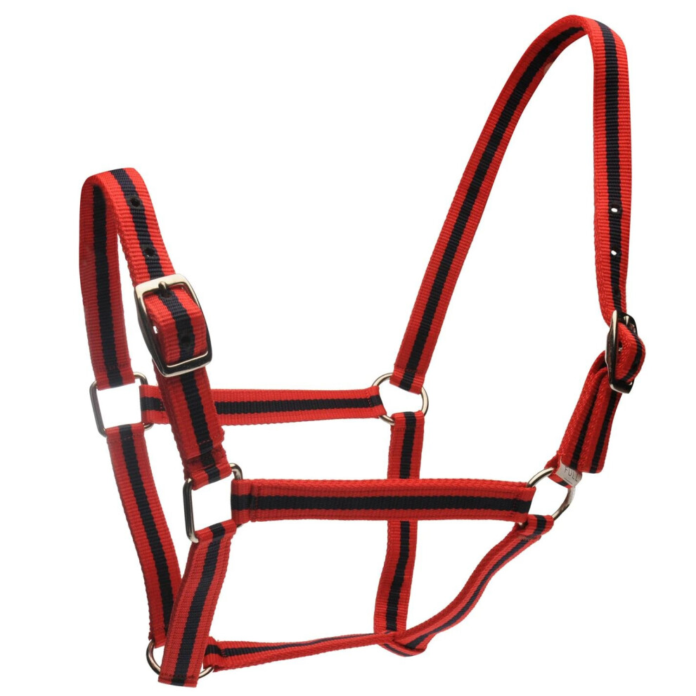 (Full, Red/Navy) Roma Horse Headcollar and Leadrope