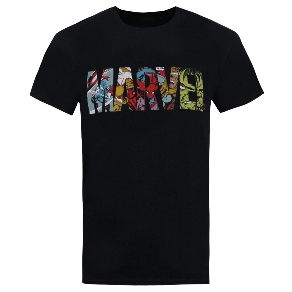 (M, Black) Marvel Mens Comic Strip Logo T-Shirt