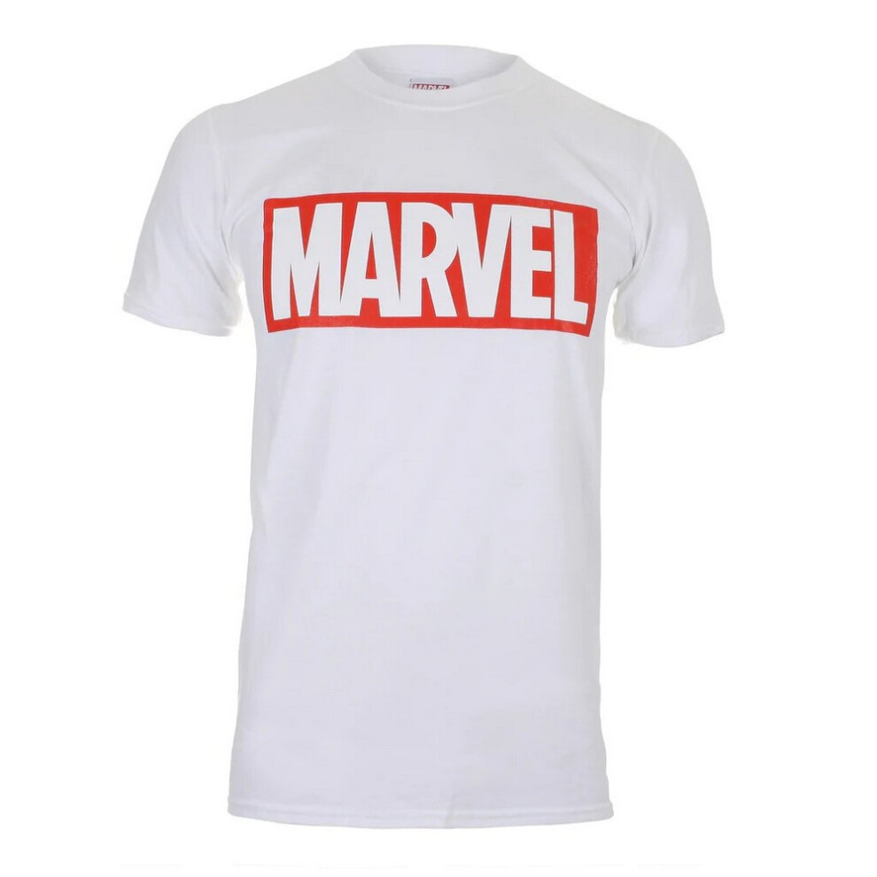 (L, White) Marvel Comics Mens Core Logo T-Shirt